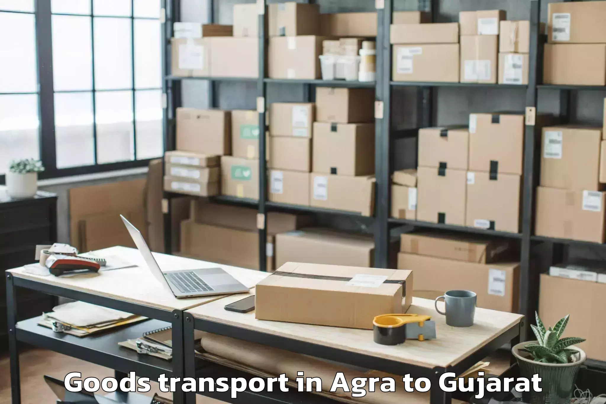 Easy Agra to Keshod Airport Ixk Goods Transport Booking